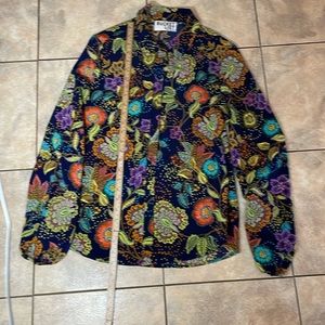 BUCKET LIST COLORFUL ETHNIC FLORAL PRINT BUTTON DOWN BLOUSE
